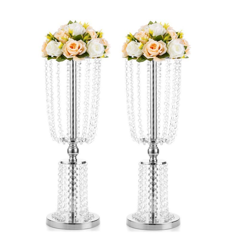 NUPTIO 2 Pcs 23.75 inches Tall Crystal Metal Vase Flower Stand Holders Wedding Centerpiece Chandelier for Reception Tables Wedding Supplies - Image 1
